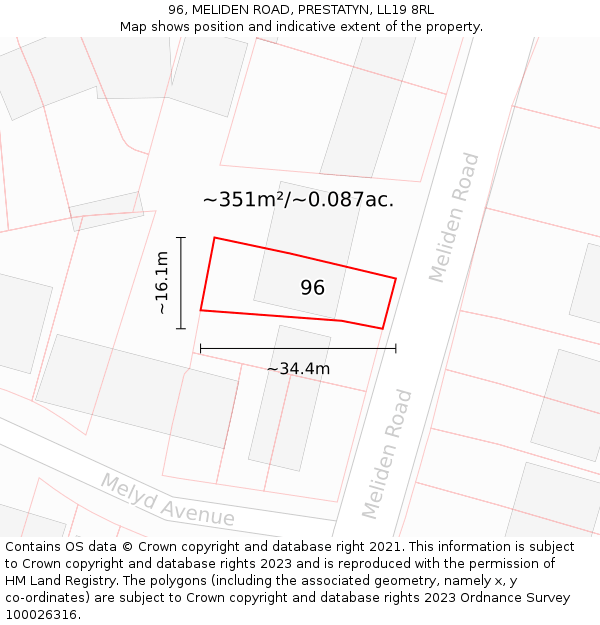 96, MELIDEN ROAD, PRESTATYN, LL19 8RL: Plot and title map