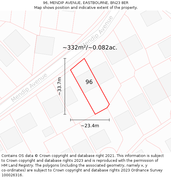 96, MENDIP AVENUE, EASTBOURNE, BN23 8ER: Plot and title map