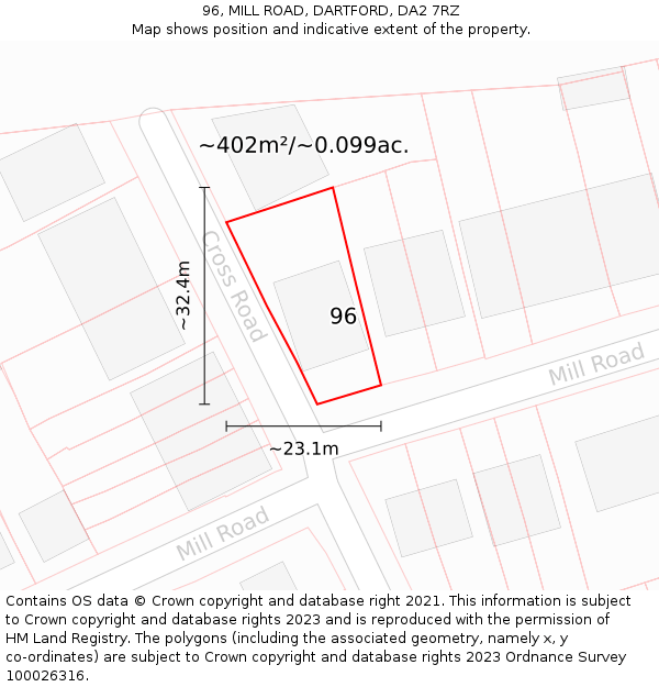 96, MILL ROAD, DARTFORD, DA2 7RZ: Plot and title map