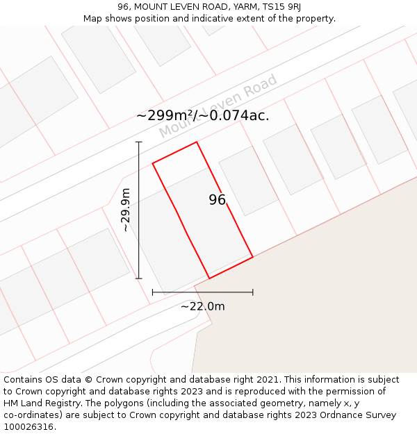 96, MOUNT LEVEN ROAD, YARM, TS15 9RJ: Plot and title map