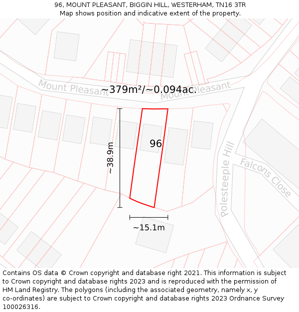 96, MOUNT PLEASANT, BIGGIN HILL, WESTERHAM, TN16 3TR: Plot and title map