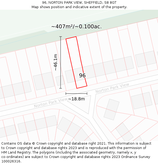 96, NORTON PARK VIEW, SHEFFIELD, S8 8GT: Plot and title map