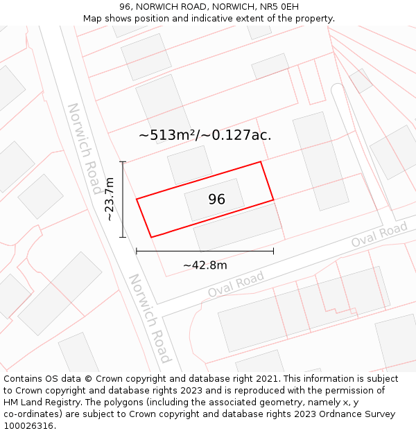 96, NORWICH ROAD, NORWICH, NR5 0EH: Plot and title map