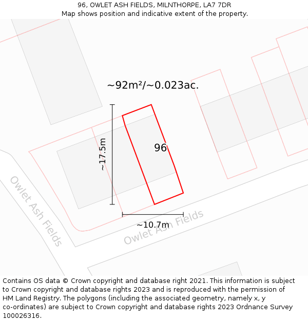 96, OWLET ASH FIELDS, MILNTHORPE, LA7 7DR: Plot and title map