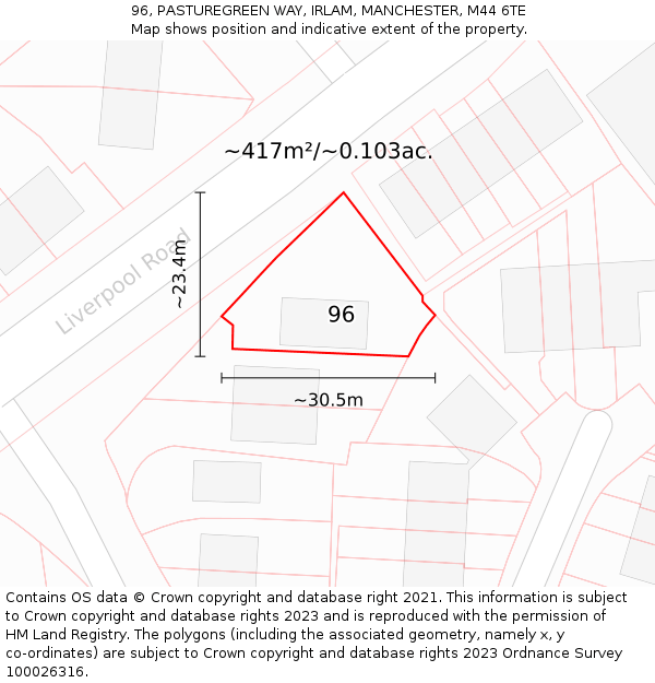 96, PASTUREGREEN WAY, IRLAM, MANCHESTER, M44 6TE: Plot and title map