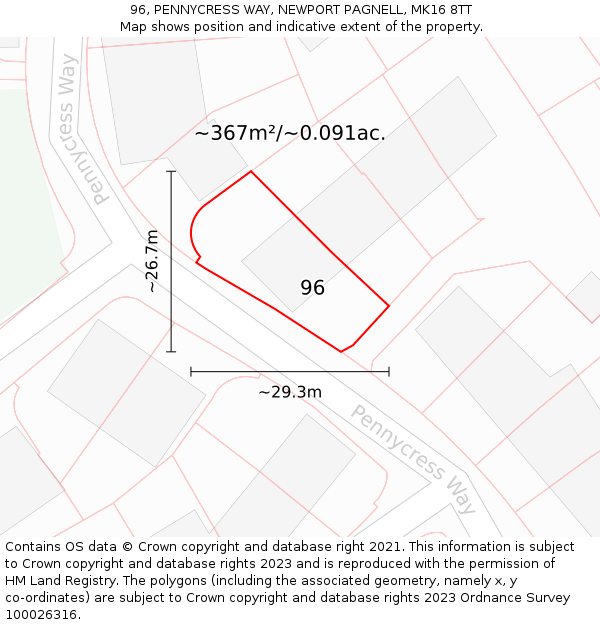 96, PENNYCRESS WAY, NEWPORT PAGNELL, MK16 8TT: Plot and title map