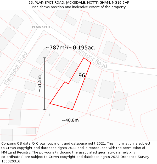 96, PLAINSPOT ROAD, JACKSDALE, NOTTINGHAM, NG16 5HP: Plot and title map
