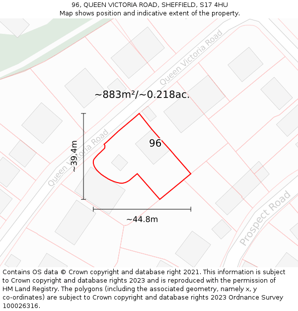 96, QUEEN VICTORIA ROAD, SHEFFIELD, S17 4HU: Plot and title map