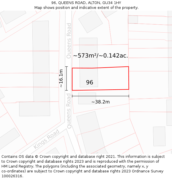 96, QUEENS ROAD, ALTON, GU34 1HY: Plot and title map