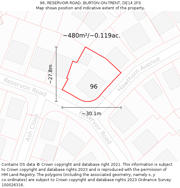 96, RESERVOIR ROAD, BURTON-ON-TRENT, DE14 2FS: Plot and title map