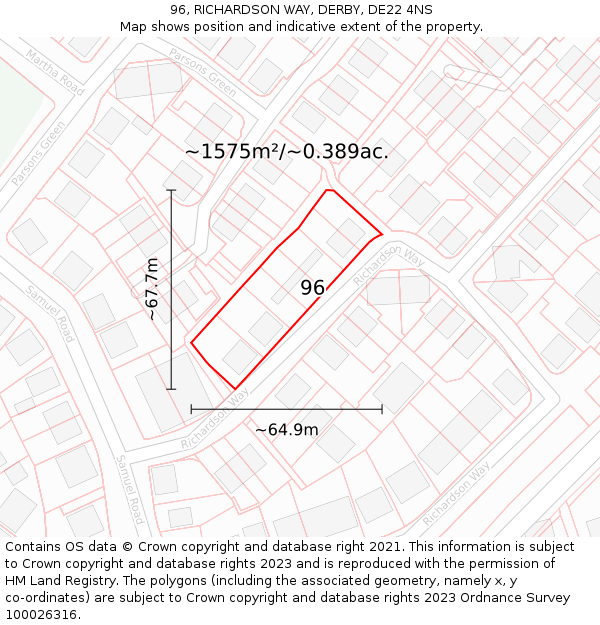 96, RICHARDSON WAY, DERBY, DE22 4NS: Plot and title map