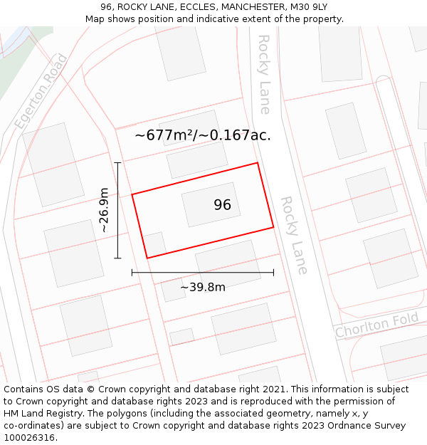 96, ROCKY LANE, ECCLES, MANCHESTER, M30 9LY: Plot and title map