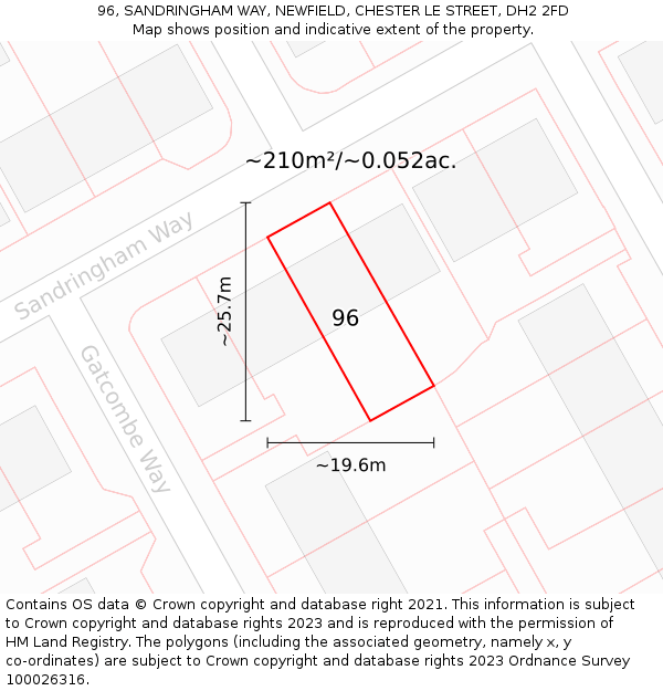 96, SANDRINGHAM WAY, NEWFIELD, CHESTER LE STREET, DH2 2FD: Plot and title map