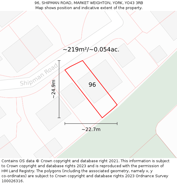 96, SHIPMAN ROAD, MARKET WEIGHTON, YORK, YO43 3RB: Plot and title map