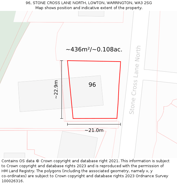 96, STONE CROSS LANE NORTH, LOWTON, WARRINGTON, WA3 2SG: Plot and title map