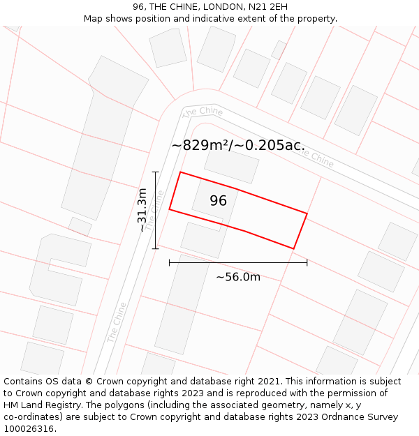 96, THE CHINE, LONDON, N21 2EH: Plot and title map