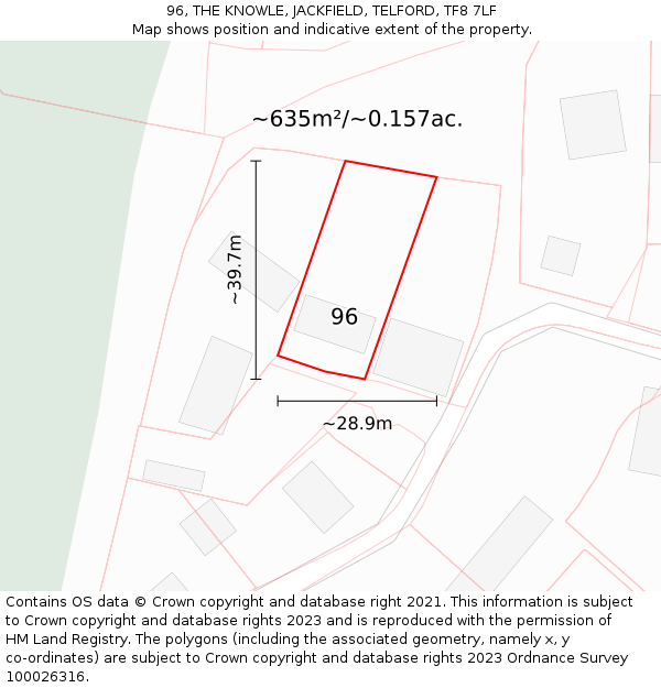96, THE KNOWLE, JACKFIELD, TELFORD, TF8 7LF: Plot and title map