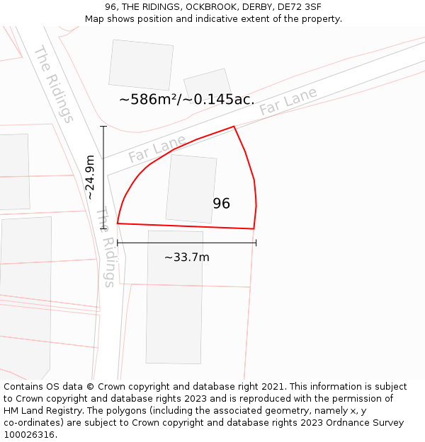 96, THE RIDINGS, OCKBROOK, DERBY, DE72 3SF: Plot and title map