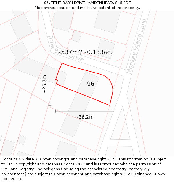 96, TITHE BARN DRIVE, MAIDENHEAD, SL6 2DE: Plot and title map