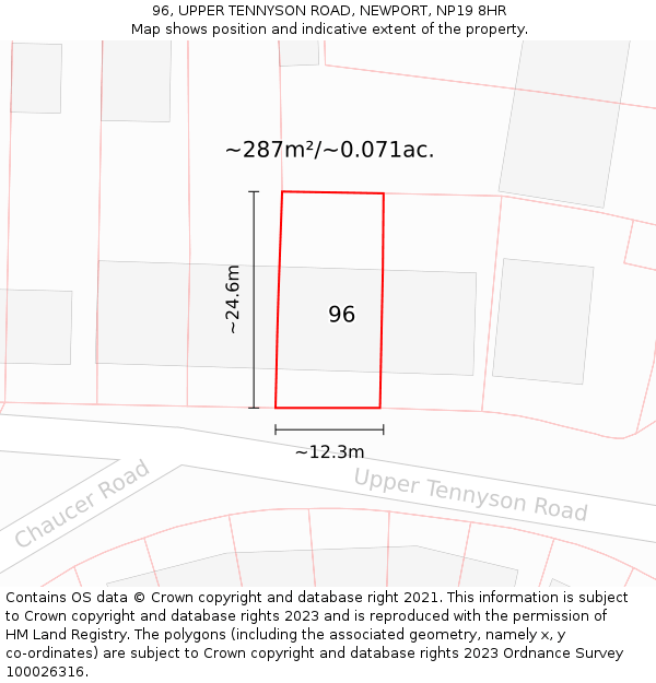 96, UPPER TENNYSON ROAD, NEWPORT, NP19 8HR: Plot and title map