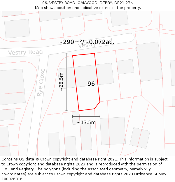 96, VESTRY ROAD, OAKWOOD, DERBY, DE21 2BN: Plot and title map