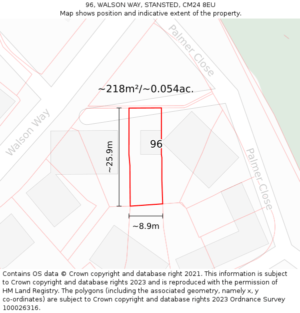 96, WALSON WAY, STANSTED, CM24 8EU: Plot and title map