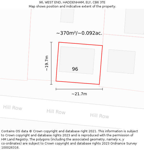 96, WEST END, HADDENHAM, ELY, CB6 3TE: Plot and title map