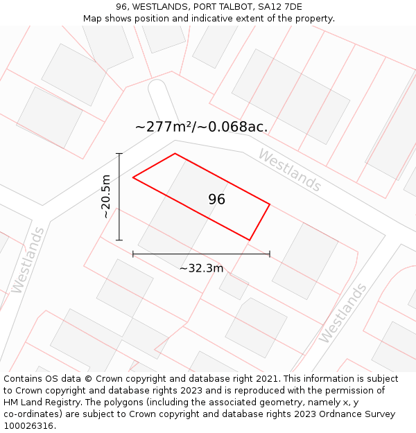 96, WESTLANDS, PORT TALBOT, SA12 7DE: Plot and title map