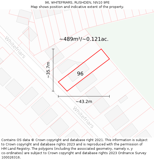 96, WHITEFRIARS, RUSHDEN, NN10 9PE: Plot and title map