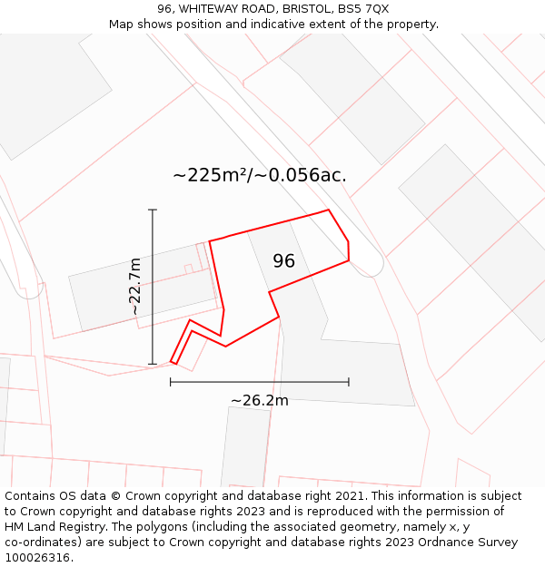 96, WHITEWAY ROAD, BRISTOL, BS5 7QX: Plot and title map