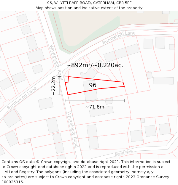 96, WHYTELEAFE ROAD, CATERHAM, CR3 5EF: Plot and title map