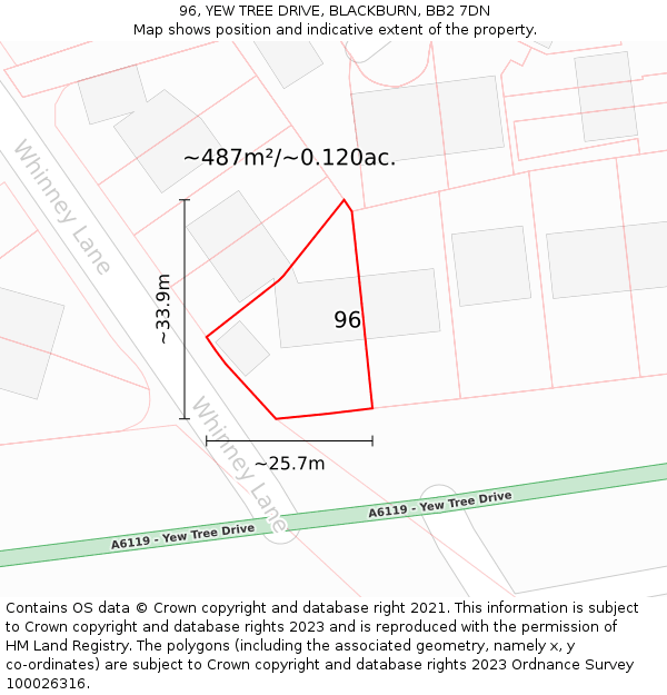 96, YEW TREE DRIVE, BLACKBURN, BB2 7DN: Plot and title map