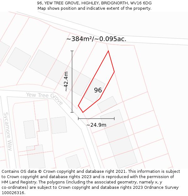 96, YEW TREE GROVE, HIGHLEY, BRIDGNORTH, WV16 6DG: Plot and title map