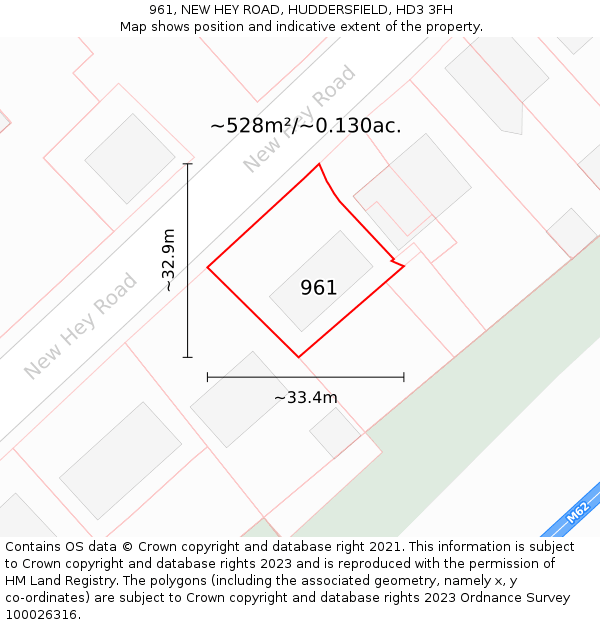 961, NEW HEY ROAD, HUDDERSFIELD, HD3 3FH: Plot and title map