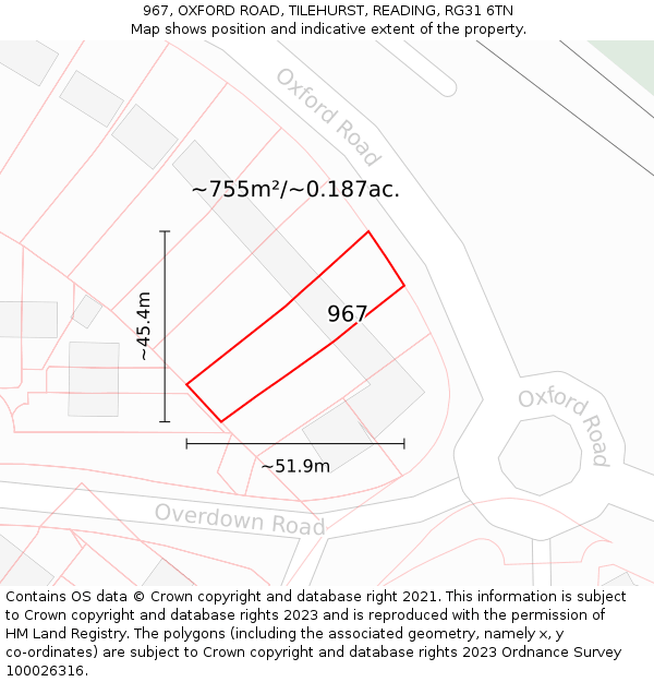 967, OXFORD ROAD, TILEHURST, READING, RG31 6TN: Plot and title map