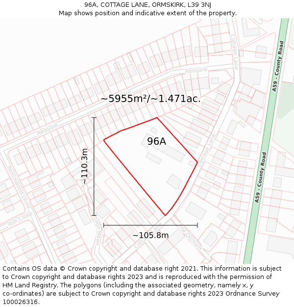 96A, COTTAGE LANE, ORMSKIRK, L39 3NJ: Plot and title map