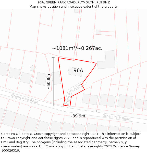 96A, GREEN PARK ROAD, PLYMOUTH, PL9 9HZ: Plot and title map
