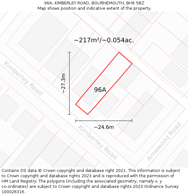 96A, KIMBERLEY ROAD, BOURNEMOUTH, BH6 5BZ: Plot and title map