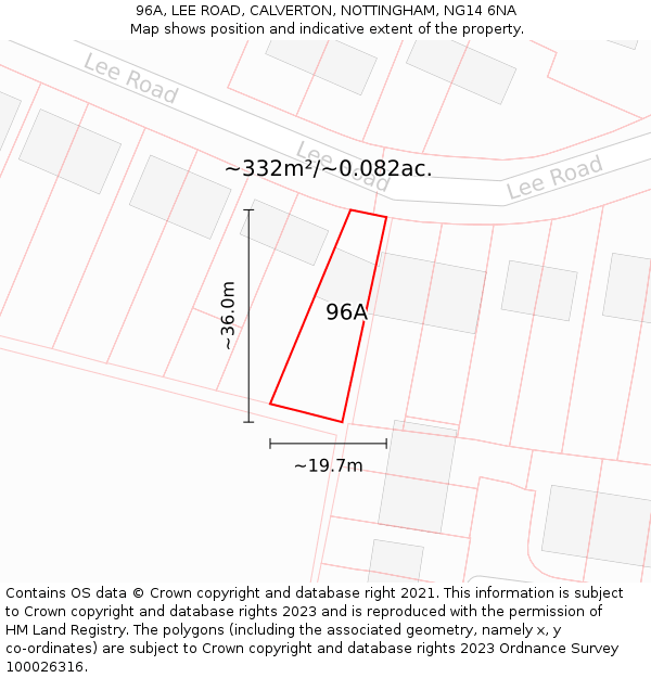 96A, LEE ROAD, CALVERTON, NOTTINGHAM, NG14 6NA: Plot and title map