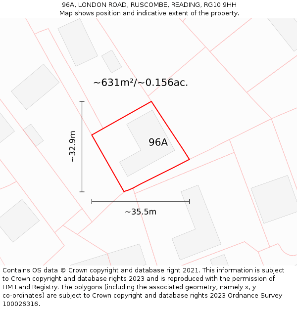 96A, LONDON ROAD, RUSCOMBE, READING, RG10 9HH: Plot and title map