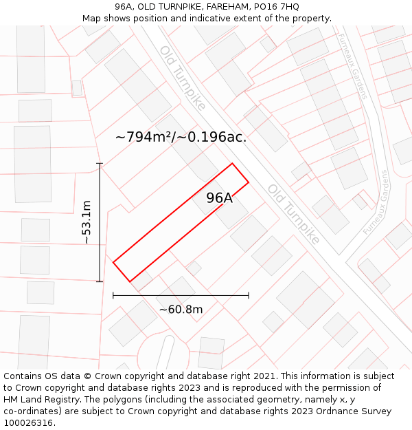 96A, OLD TURNPIKE, FAREHAM, PO16 7HQ: Plot and title map