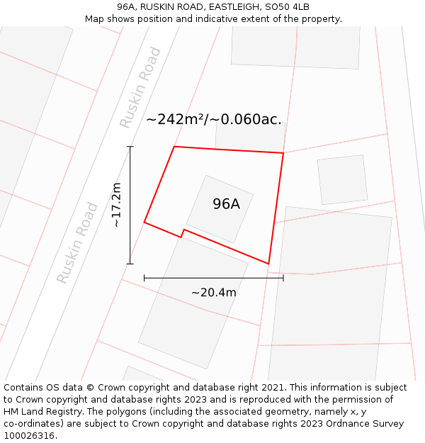 96A, RUSKIN ROAD, EASTLEIGH, SO50 4LB: Plot and title map
