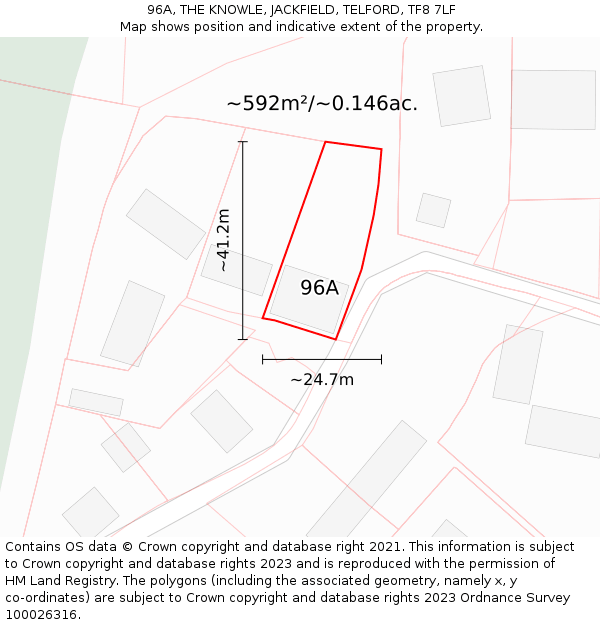 96A, THE KNOWLE, JACKFIELD, TELFORD, TF8 7LF: Plot and title map
