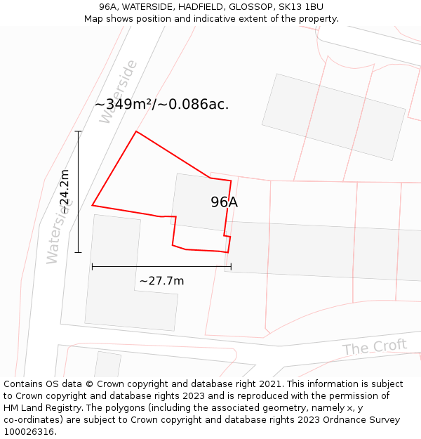 96A, WATERSIDE, HADFIELD, GLOSSOP, SK13 1BU: Plot and title map