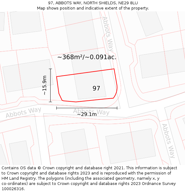 97, ABBOTS WAY, NORTH SHIELDS, NE29 8LU: Plot and title map