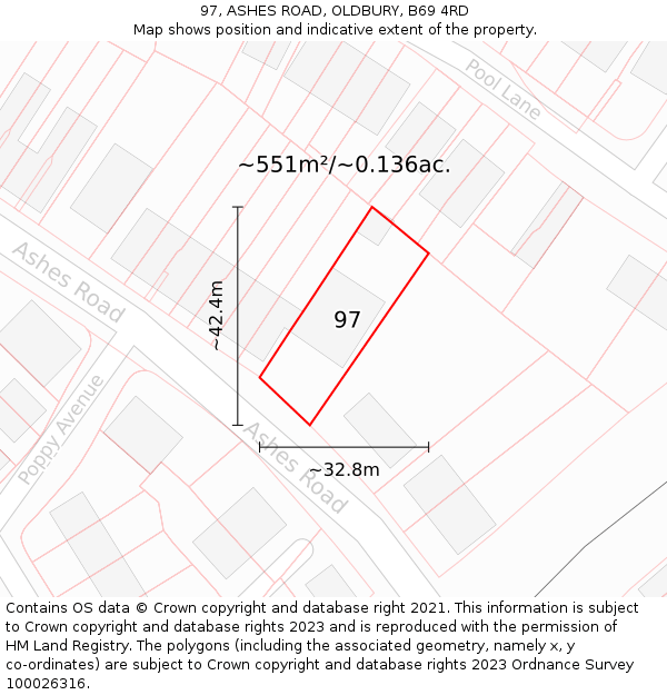 97, ASHES ROAD, OLDBURY, B69 4RD: Plot and title map