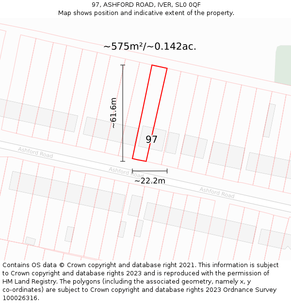 97, ASHFORD ROAD, IVER, SL0 0QF: Plot and title map