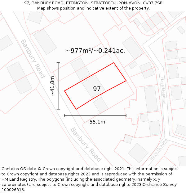 97, BANBURY ROAD, ETTINGTON, STRATFORD-UPON-AVON, CV37 7SR: Plot and title map
