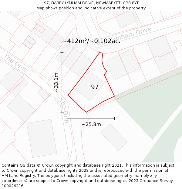 97, BARRY LYNHAM DRIVE, NEWMARKET, CB8 8YT: Plot and title map