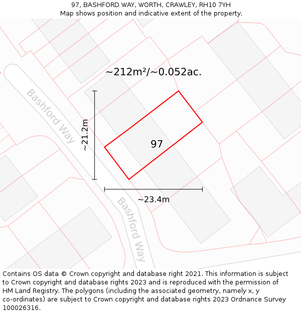 97, BASHFORD WAY, WORTH, CRAWLEY, RH10 7YH: Plot and title map
